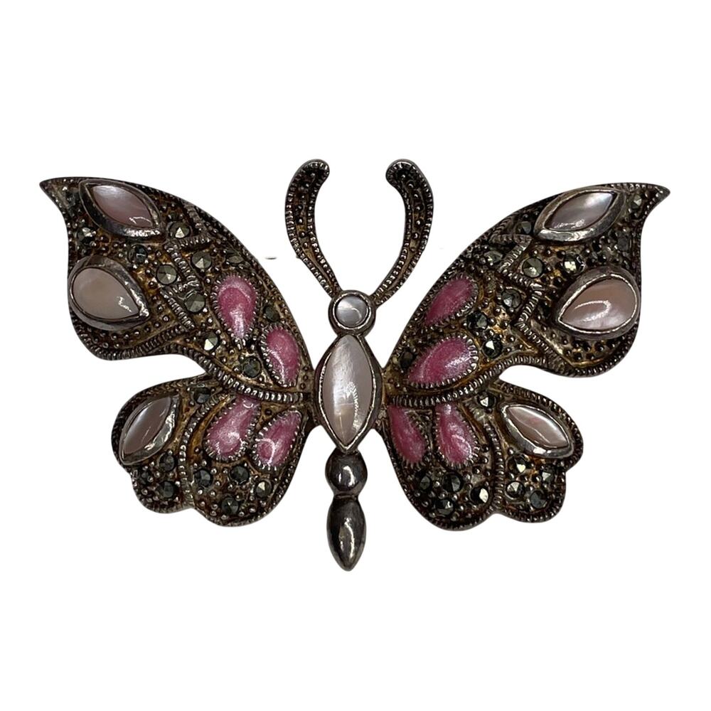 21st & Stone Chic Butterfly Brooch with Pink Mother of Pearl Sterling Silver